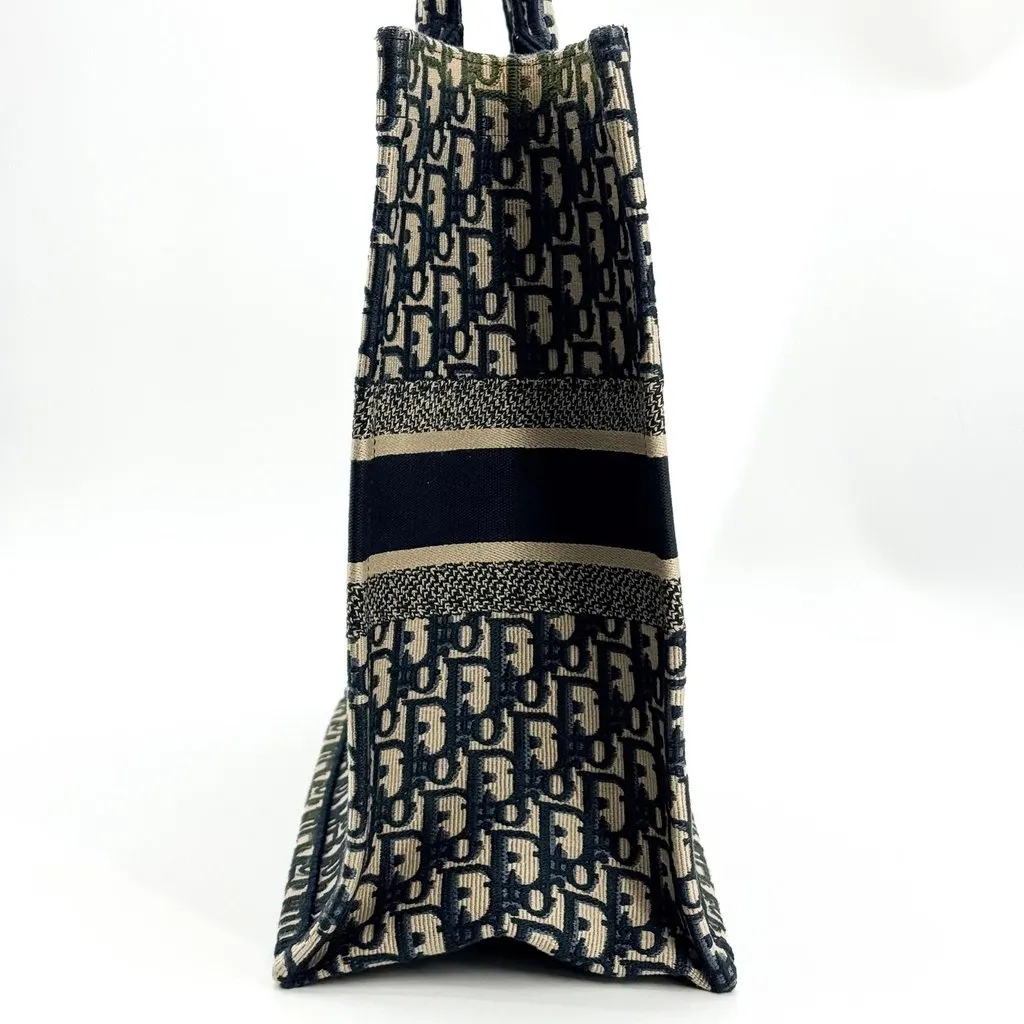 Dior Medium Book Tote Blue Dior Oblique Embroidery Beige Canvas Very good - Model View