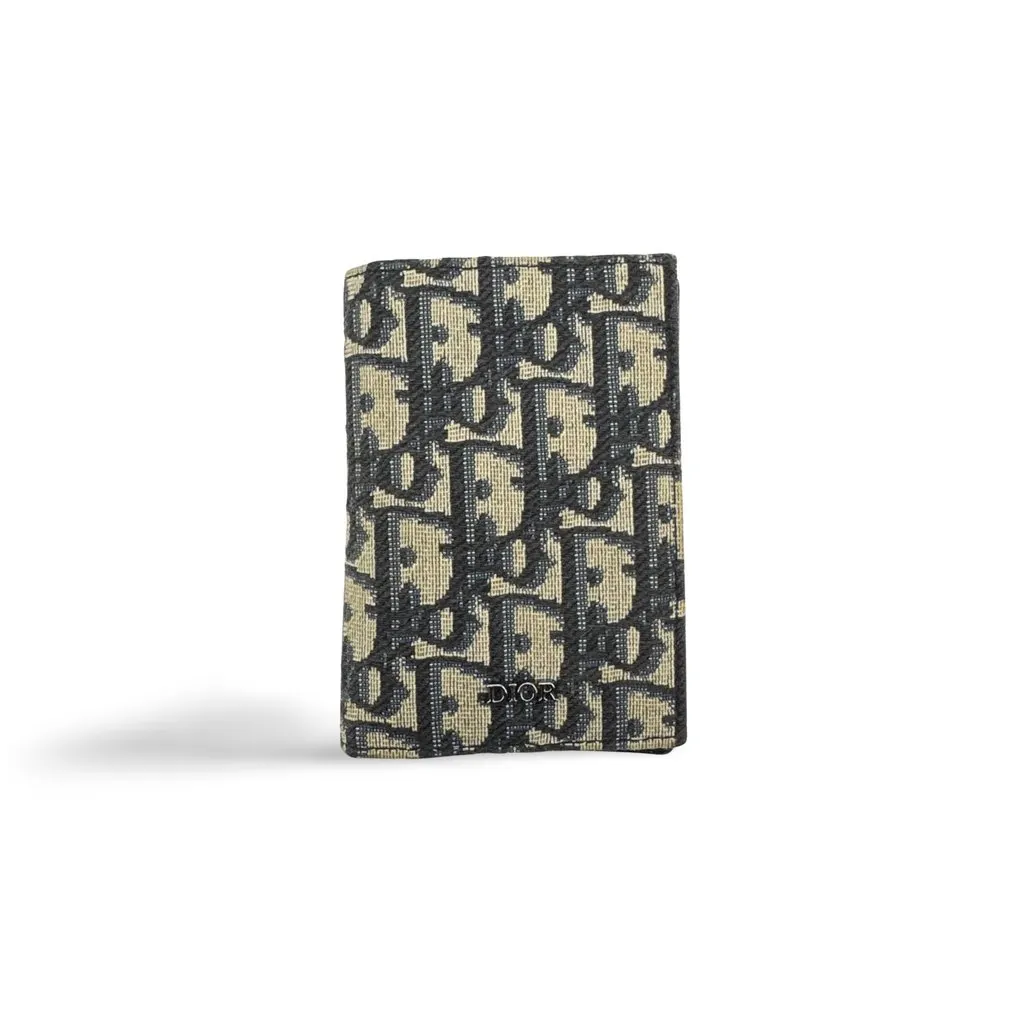 Dior Oblique 2-Fold Card Holder Navy Beige Beige Jacquard Very good - Front View