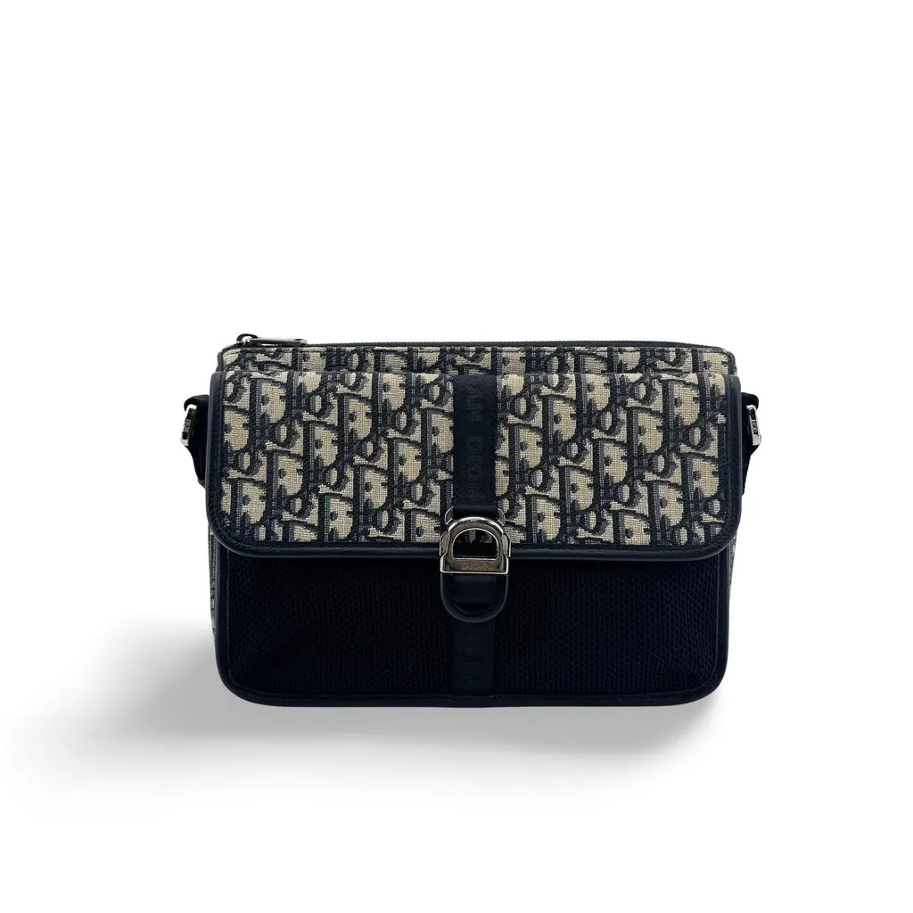 Dior Gallop Messenger Bag Navy Dior Oblique Jacquard Beige Jacquard Very good - Front View