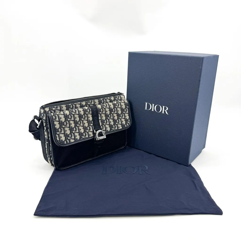 Dior Gallop Messenger Bag Navy Dior Oblique Jacquard Beige Jacquard Very good - Back View