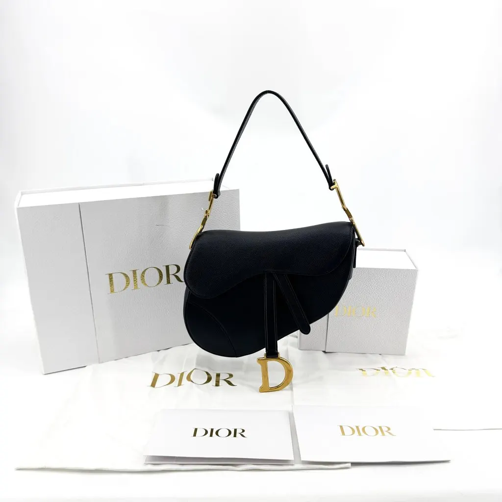 Dior Medium Saddle Bag Black Grained Calfskin Black Leather Very good - Back View