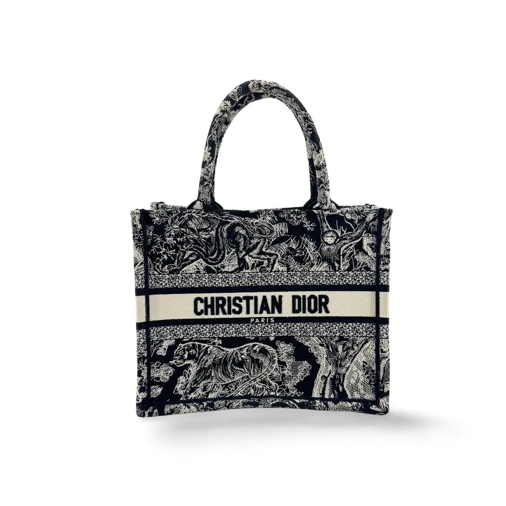 Dior Small Book Tote Navy Toile de Jouy Embroidery Navy Canvas Very good - Front View