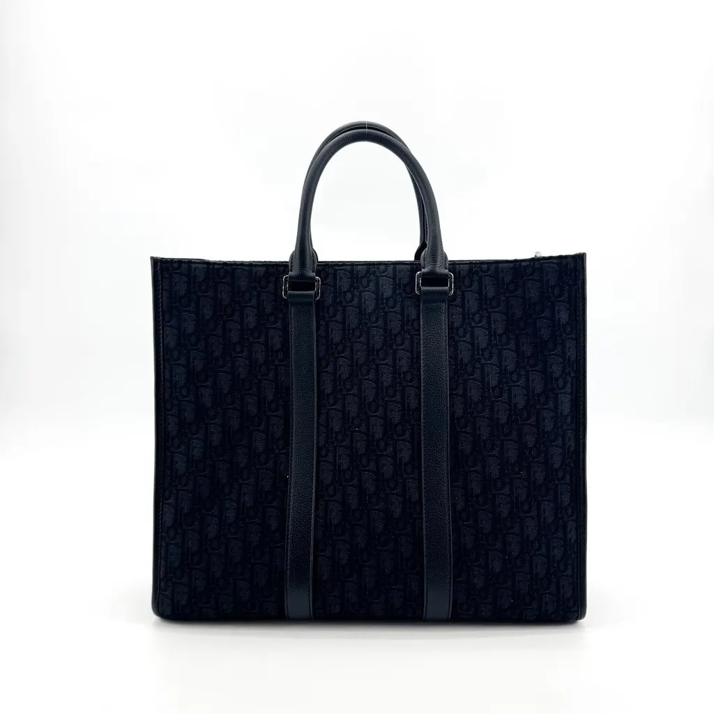 Dior Navy Oblique Jacquard Vertical Tote Bag Black Jacquard Good - Inside View