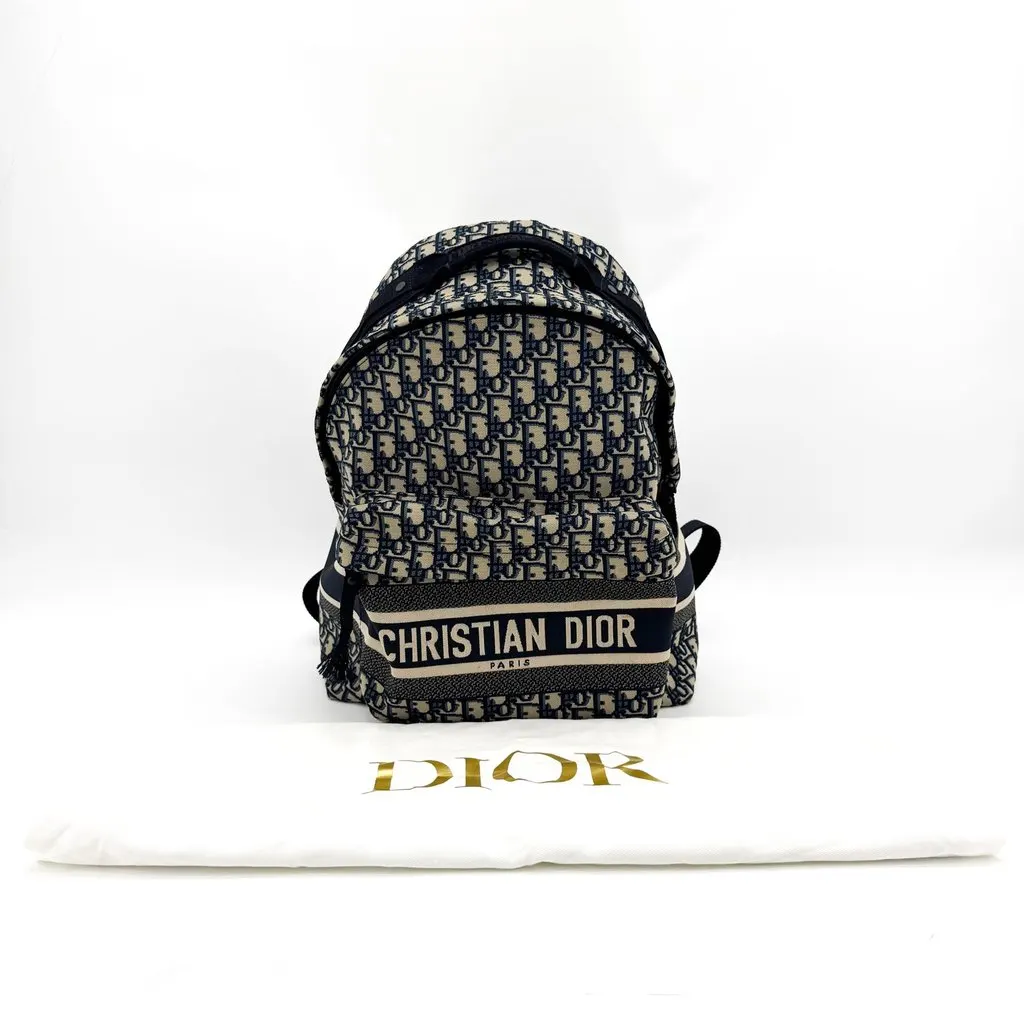 Dior DiorTravel Backpack Blue Oblique Beige Jacquard Good - Back View