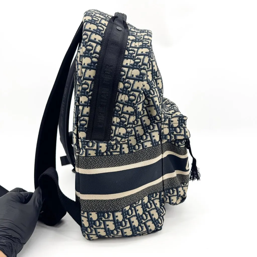 Dior DiorTravel Backpack Blue Oblique Beige Jacquard Good - Box View