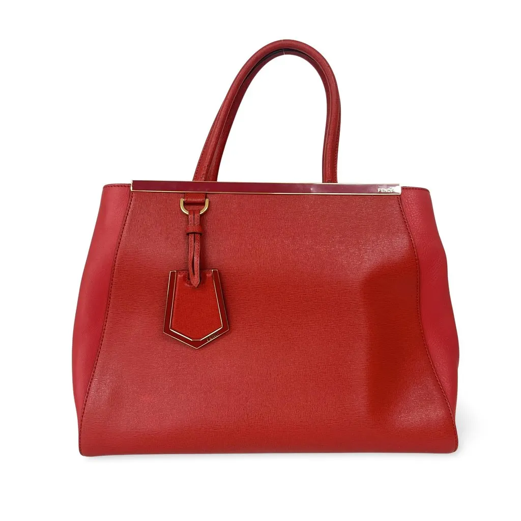 Fendi Medium 2-Jour Tote Bag Red Gold Leather Good - Front View