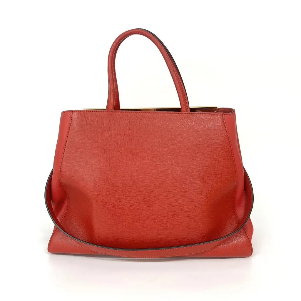 Fendi Medium 2-Jour Tote Bag Red Gold Leather Good - Back View