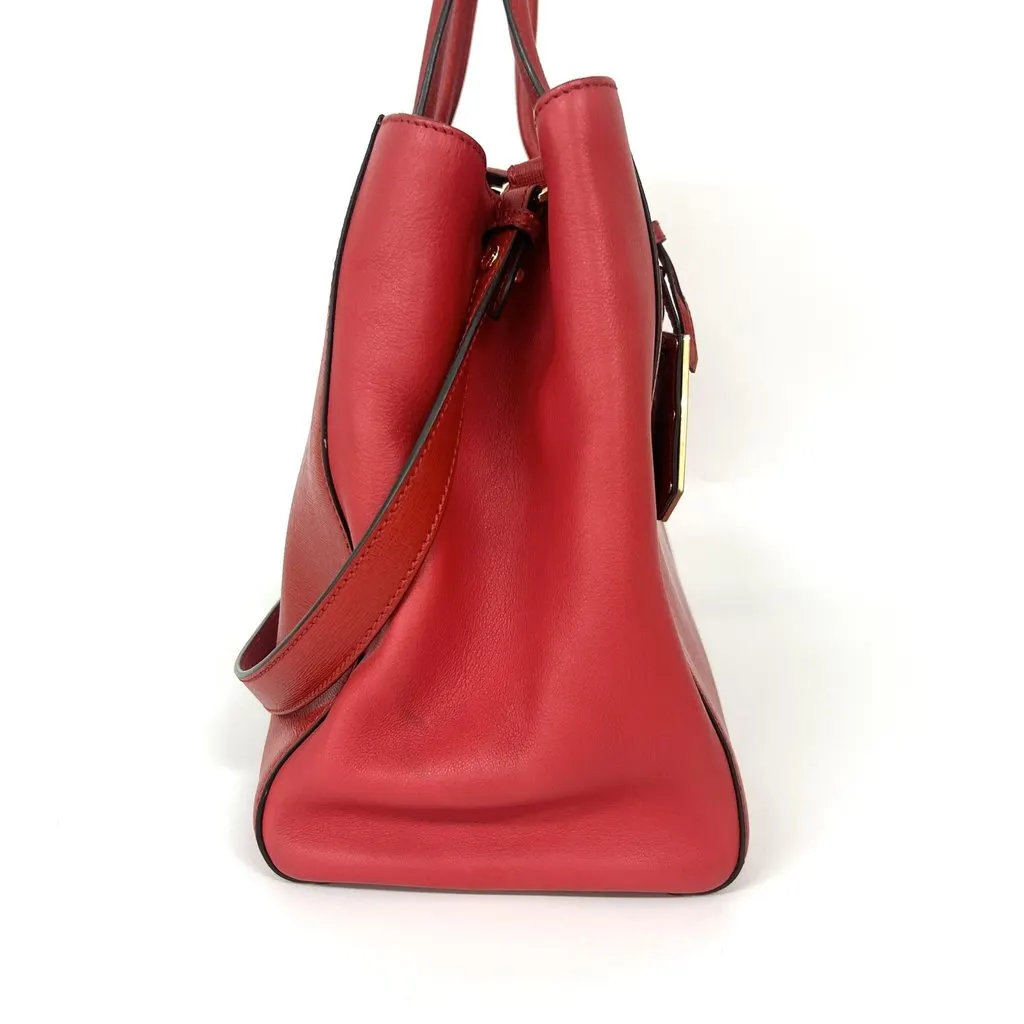 Fendi Medium 2-Jour Tote Bag Red Gold Leather Good - Inside View