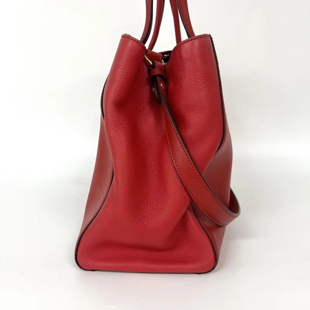 Fendi Medium 2-Jour Tote Bag Red Gold Leather Good - Model View