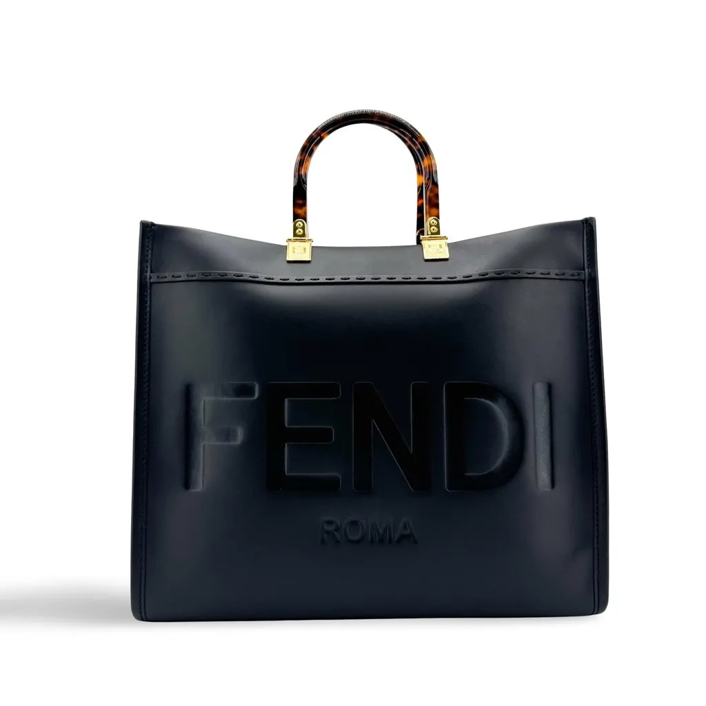 Fendi Sunshine Medium Leather Tote Bag Black Black Leather Very good - Front View