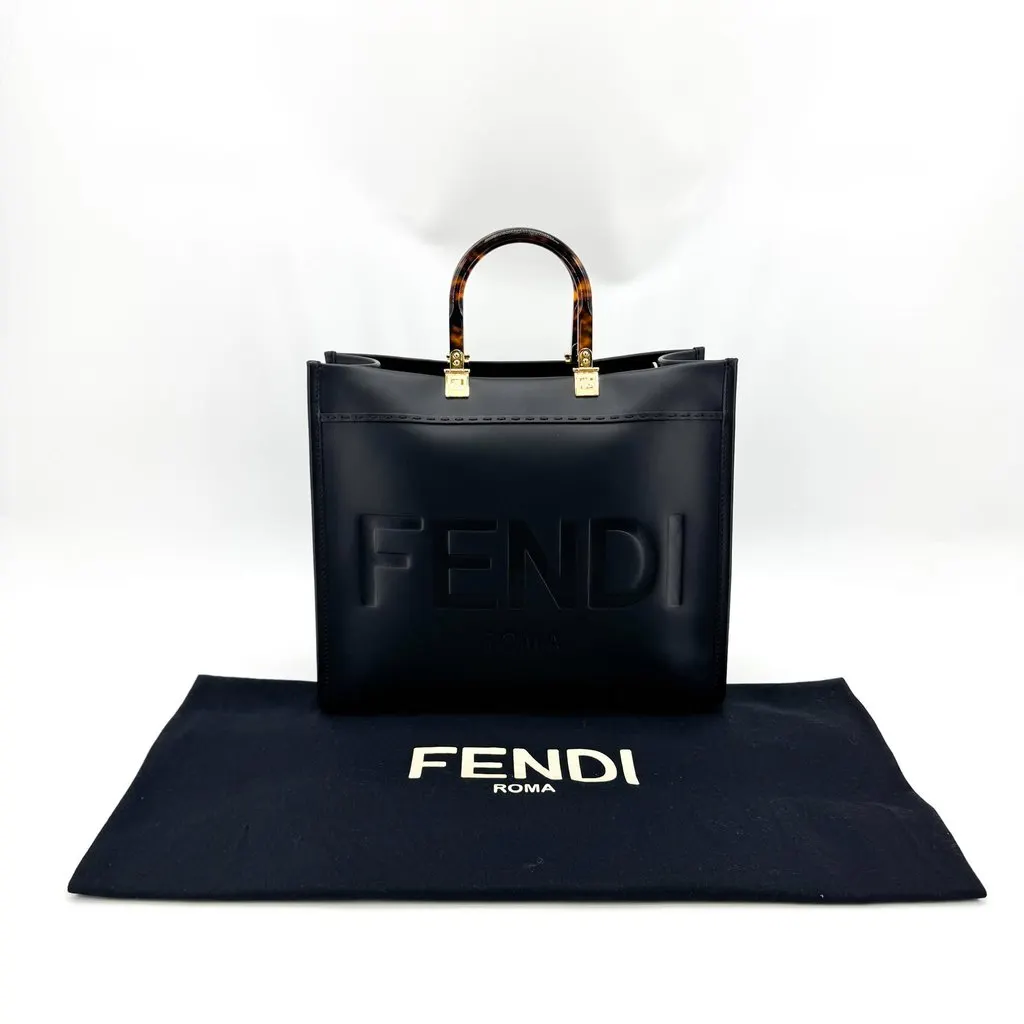 Fendi Sunshine Medium Leather Tote Bag Black Black Leather Very good - Back View