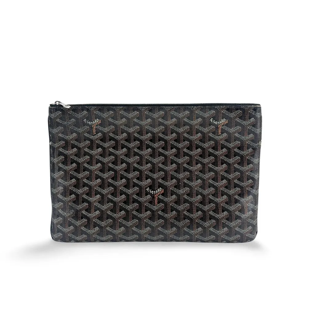 Goyard Senat Clutch MM Black Black Canvas Good - Front View