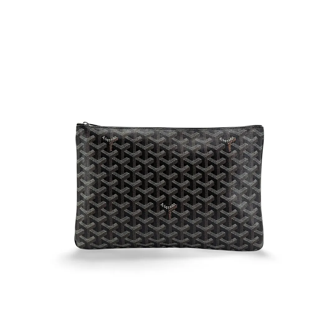 Goyard Senat Pouch MM Black Black Canvas Good - Front View