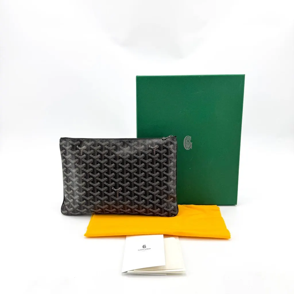 Goyard Senat Pouch MM Black Black Canvas Good - Back View
