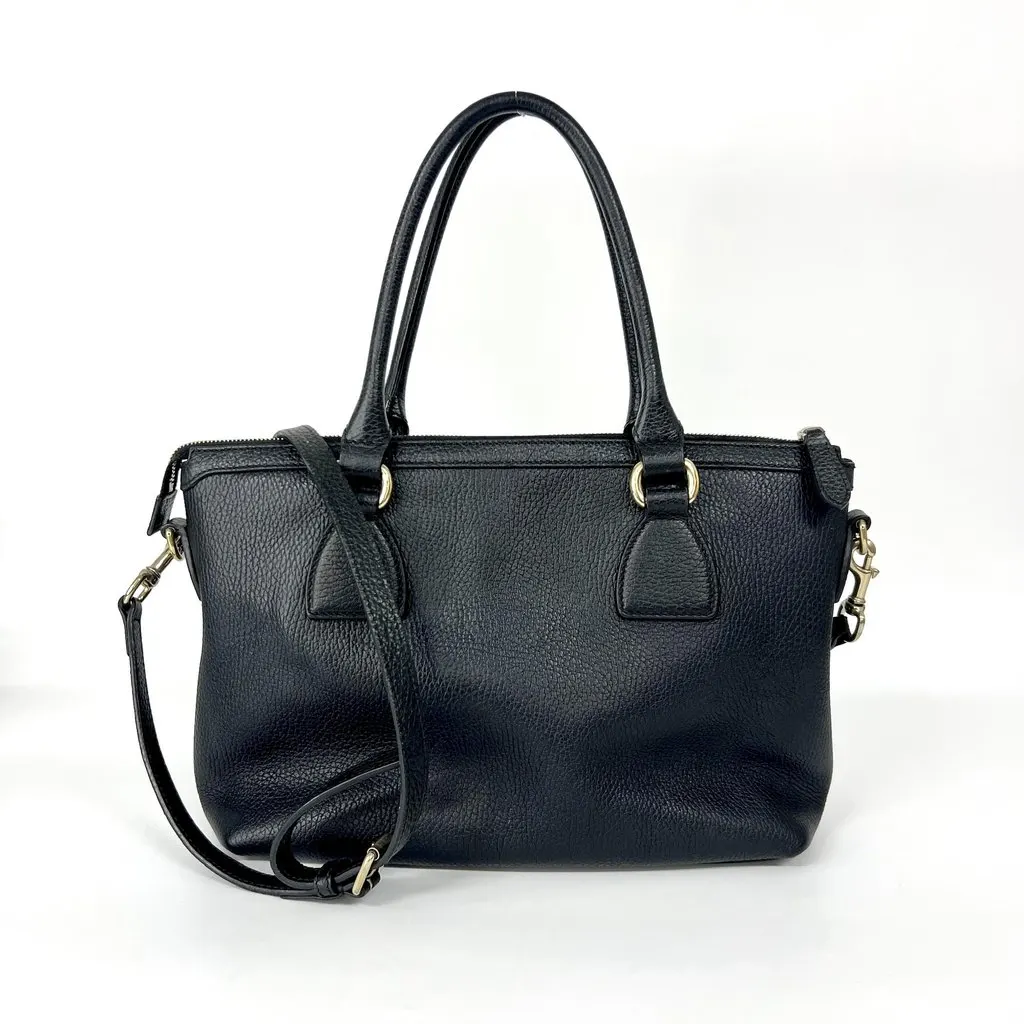 Gucci Interlocking G Medium Pebble Leather Tote Bag Black Black Fair - Back View