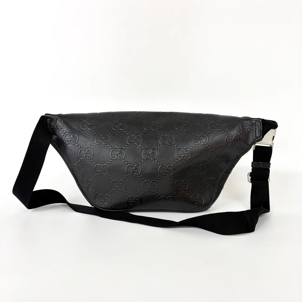 Gucci GG Embossed Belt Bag Black Black Leather Fair - Back View