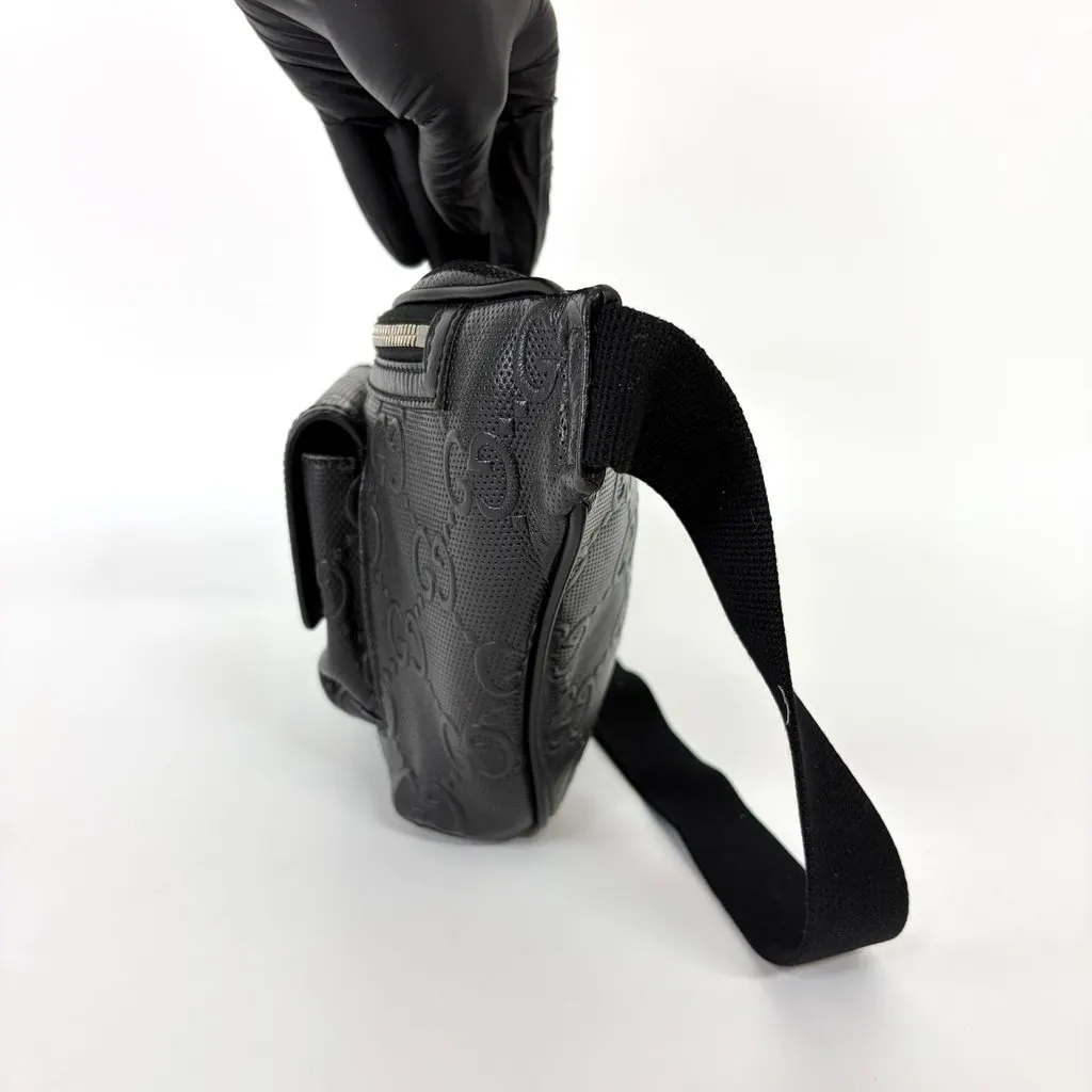 Gucci GG Embossed Belt Bag Black Black Leather Fair - Inside View