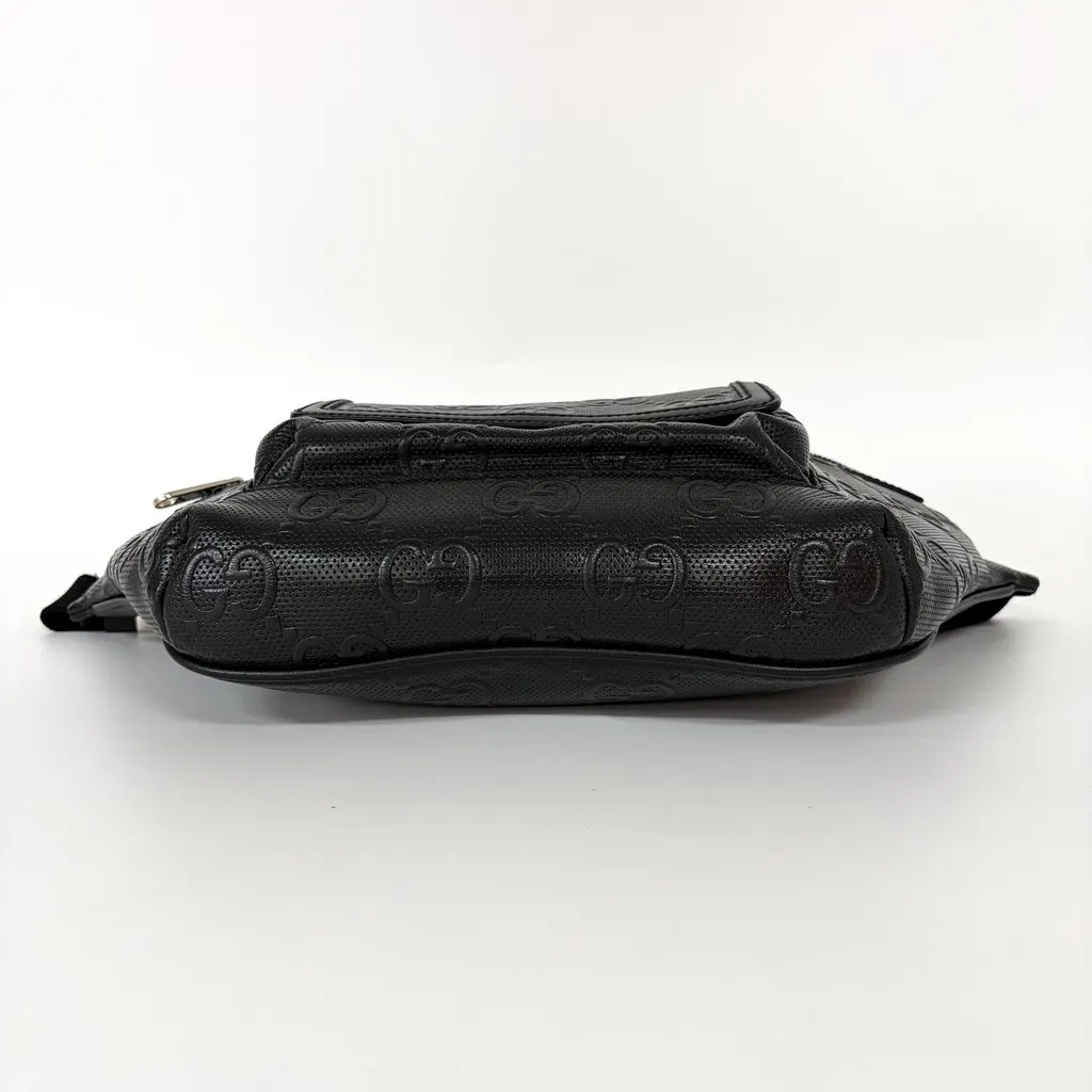 Gucci GG Embossed Belt Bag Black Black Leather Fair - Box View