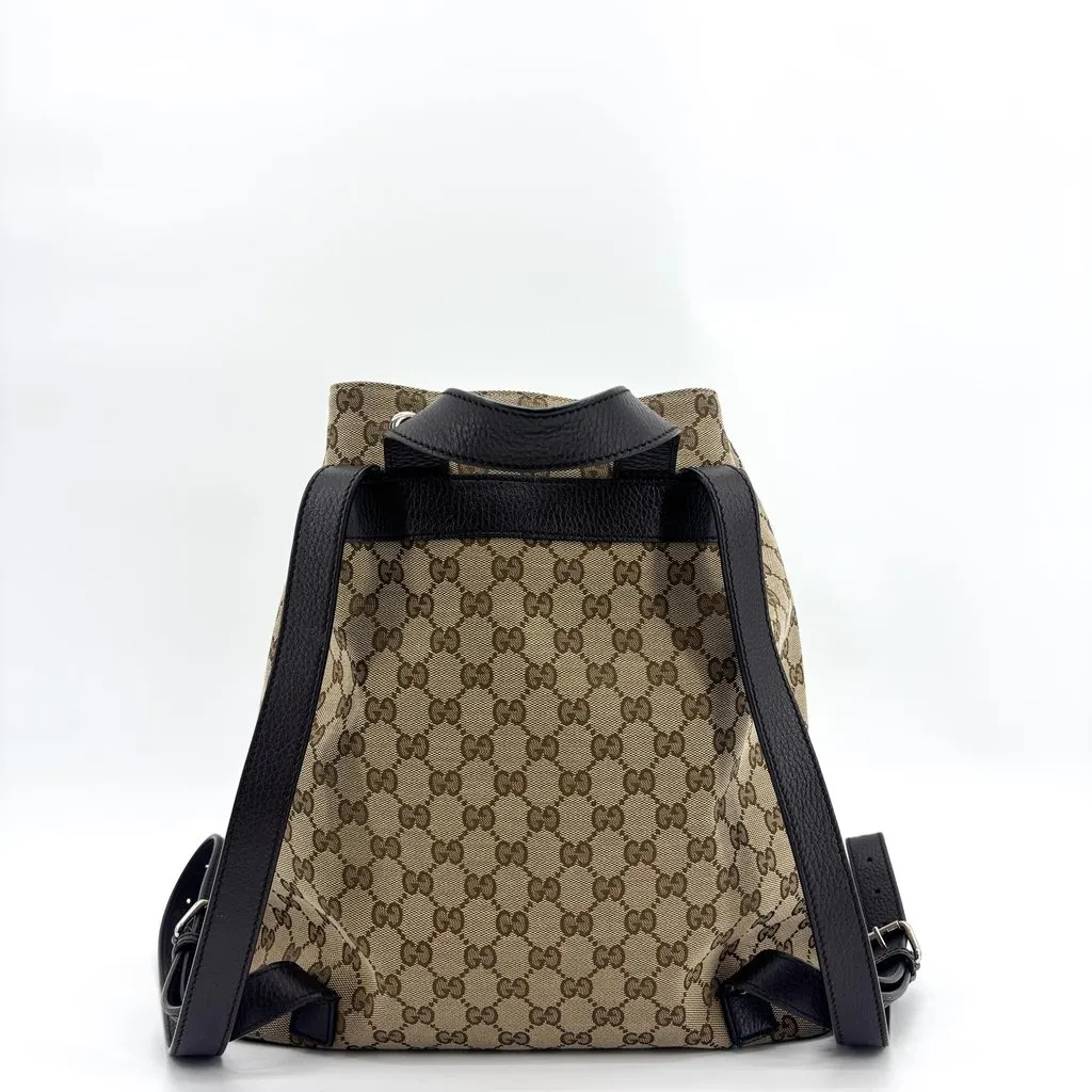 Gucci GG Canvas Drawstring Backpack Brown Black Beige Canvas Fair - Inside View