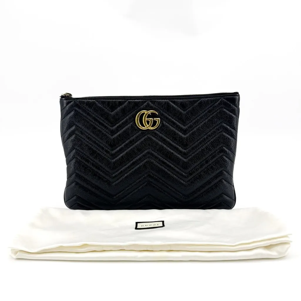 Gucci GG Marmont Matelasse Cosmetic Case Black Black Leather Good - Back View