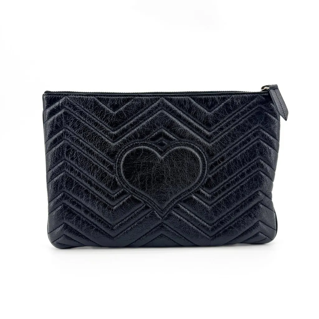 Gucci GG Marmont Matelasse Cosmetic Case Black Black Leather Good - Inside View