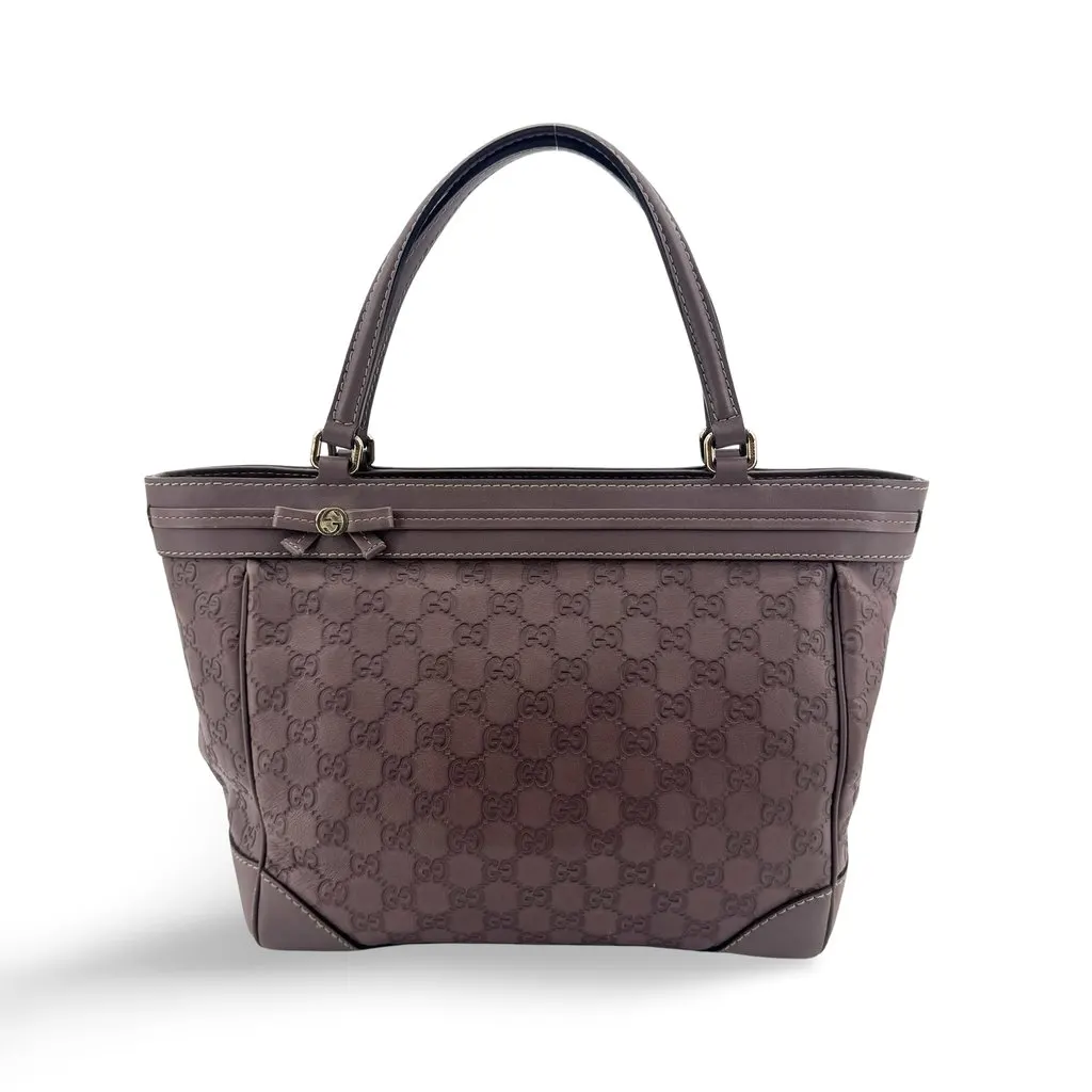 Gucci Guccissima Mayfair Bow Tote Bag Purple Brown