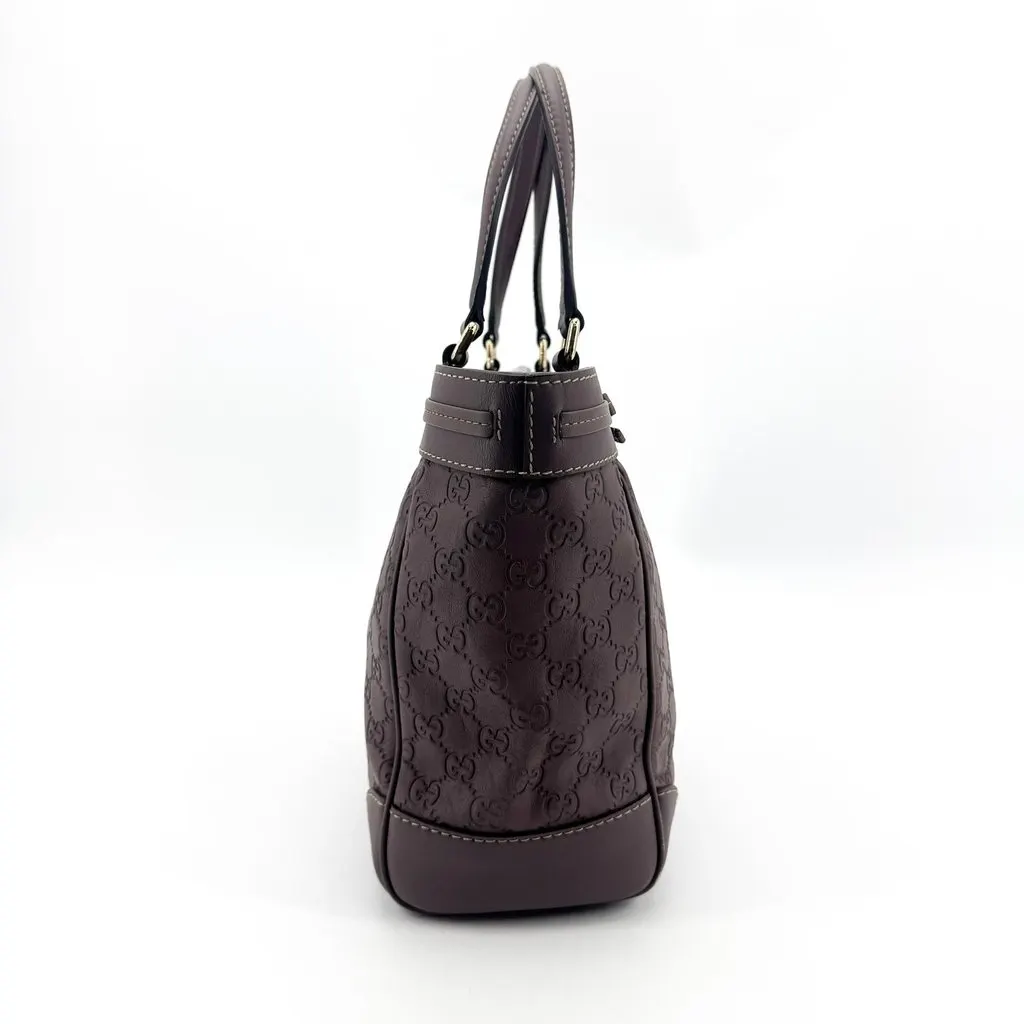 Gucci Guccissima Mayfair Bow Tote Bag Purple Brown Brown Leather Good - Model View