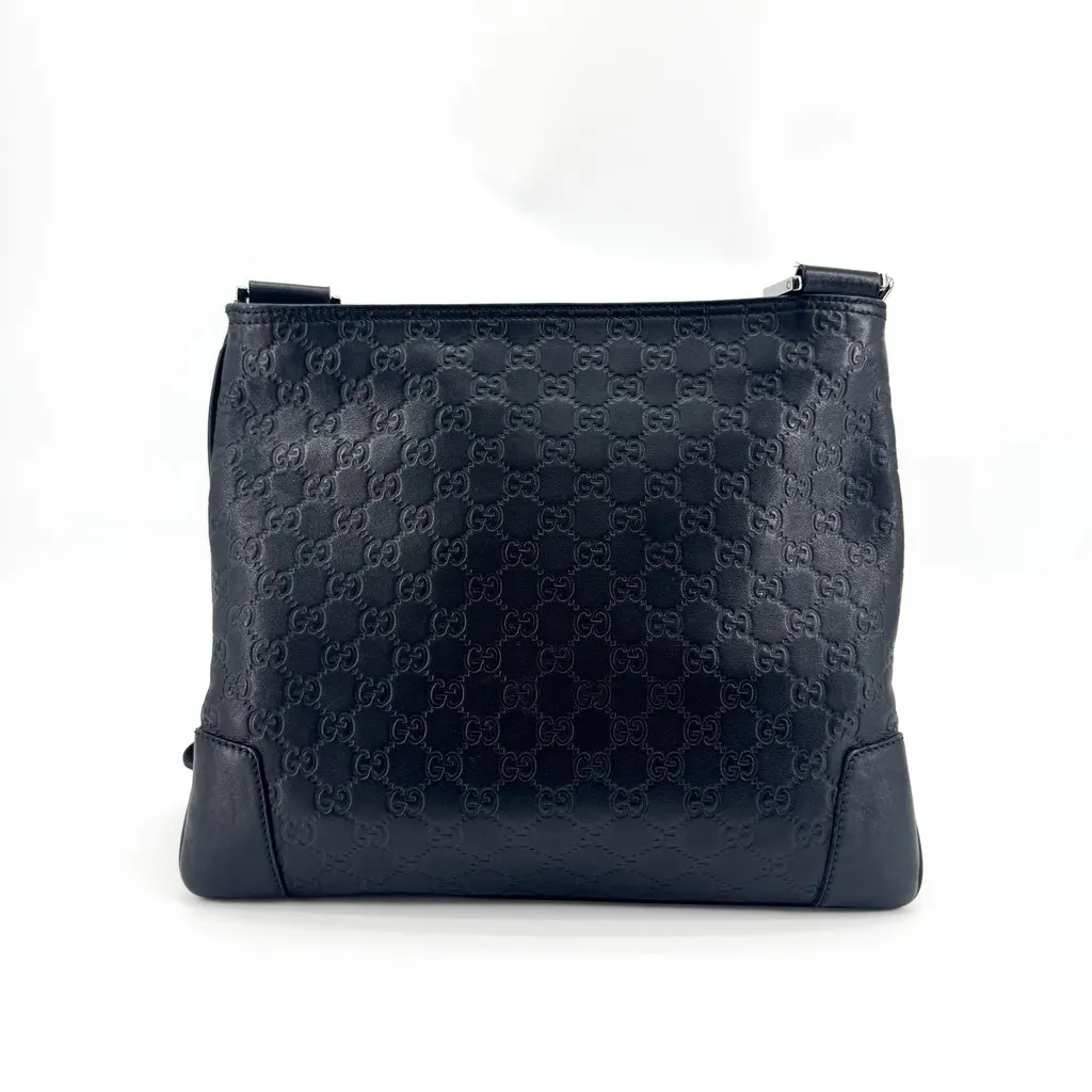 Gucci Signature Leather Messenger Bag Black Black Leather Very good - Back View