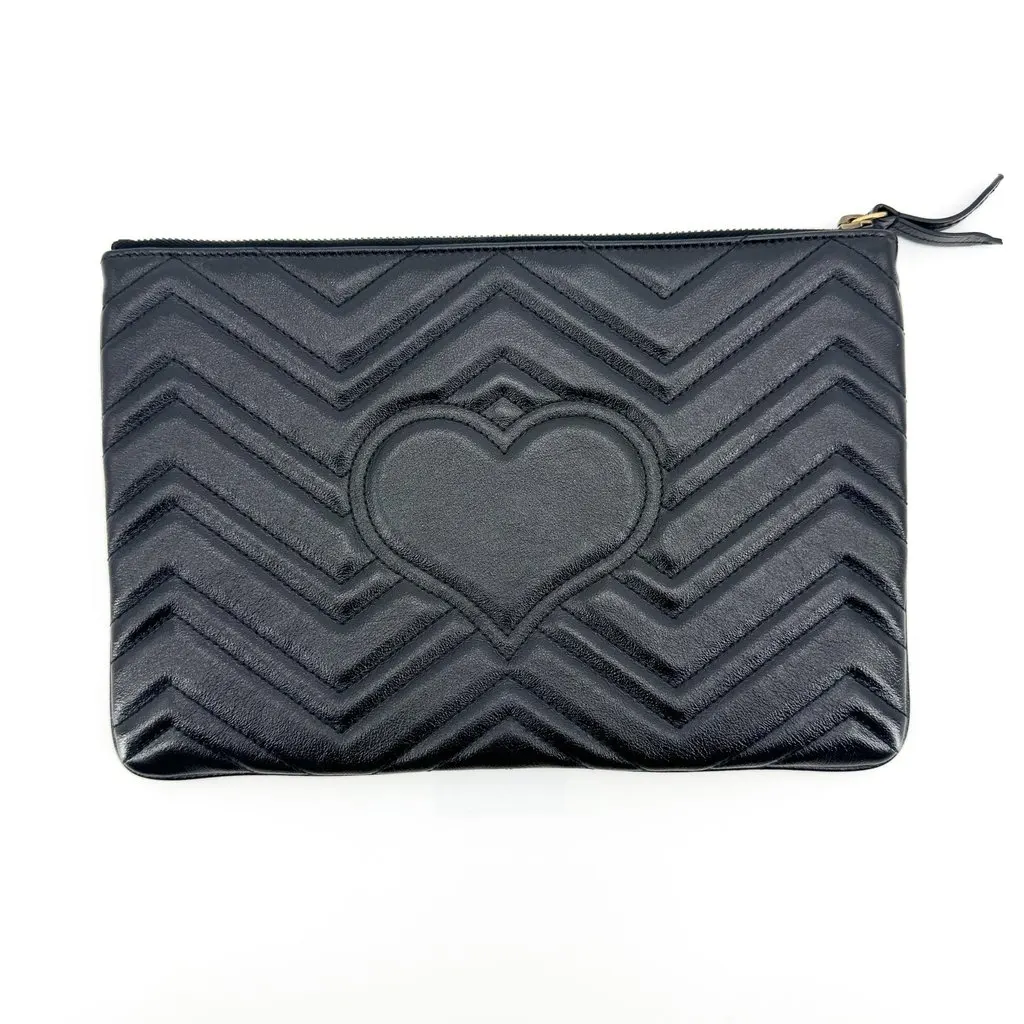 Gucci GG Marmont Matelasse Leather Pouch Black Black Leather Very good - Inside View