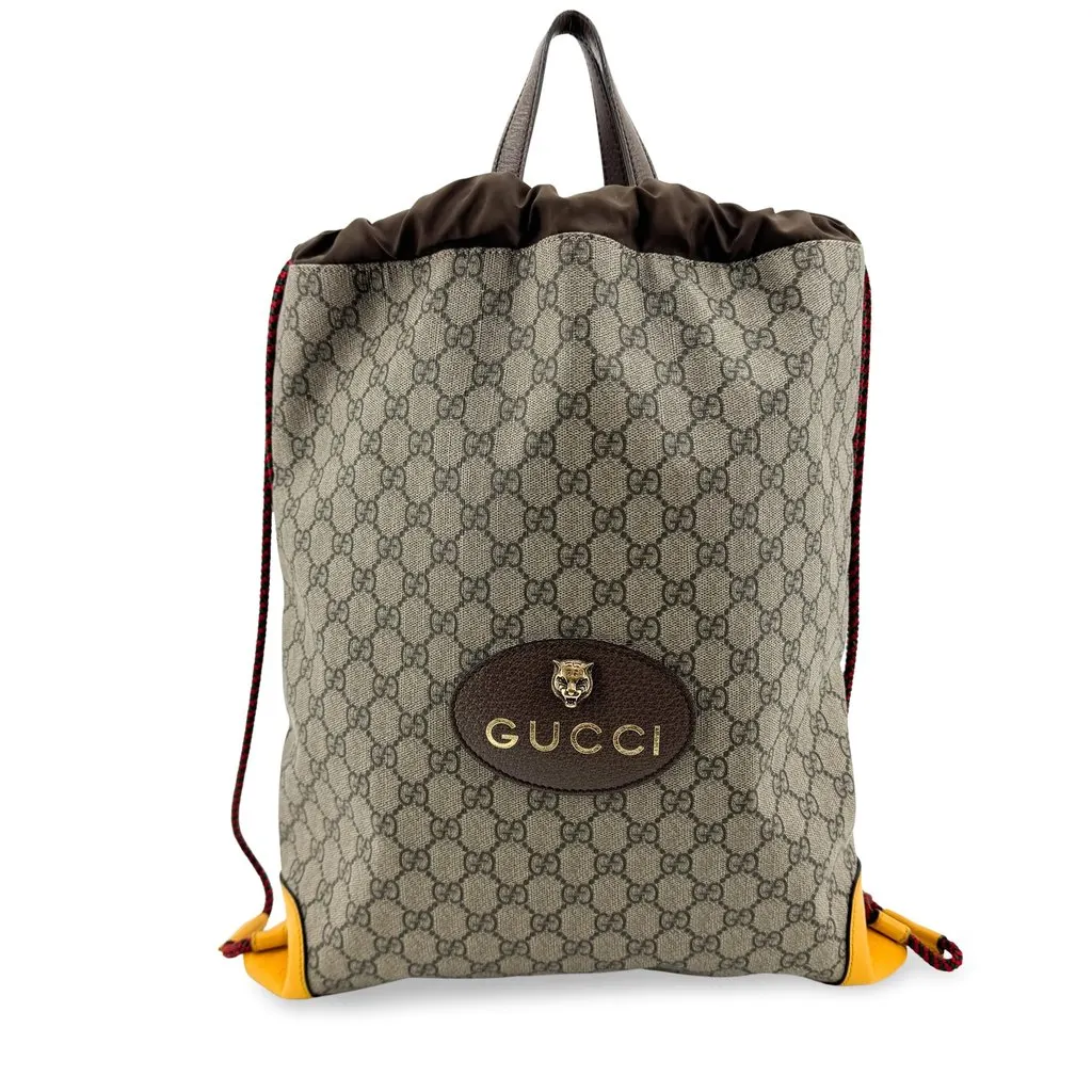 Gucci Neo Vintage GG Supreme Drawstring Backpack Beige Brown Yellow Beige Canvas Very good - Front View