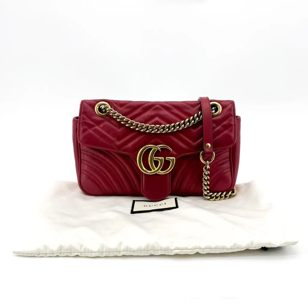 Gucci GG Marmont Mini Matelasse Shoulder Bag Red Gold Gold Leather Good - Back View