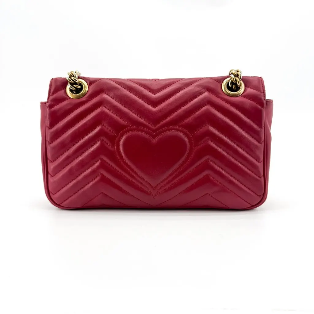 Gucci GG Marmont Mini Matelasse Shoulder Bag Red Gold Gold Leather Good - Inside View