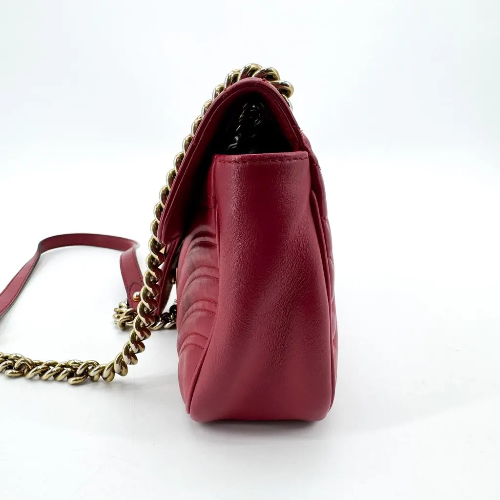 Gucci GG Marmont Mini Matelasse Shoulder Bag Red Gold Gold Leather Good - Model View