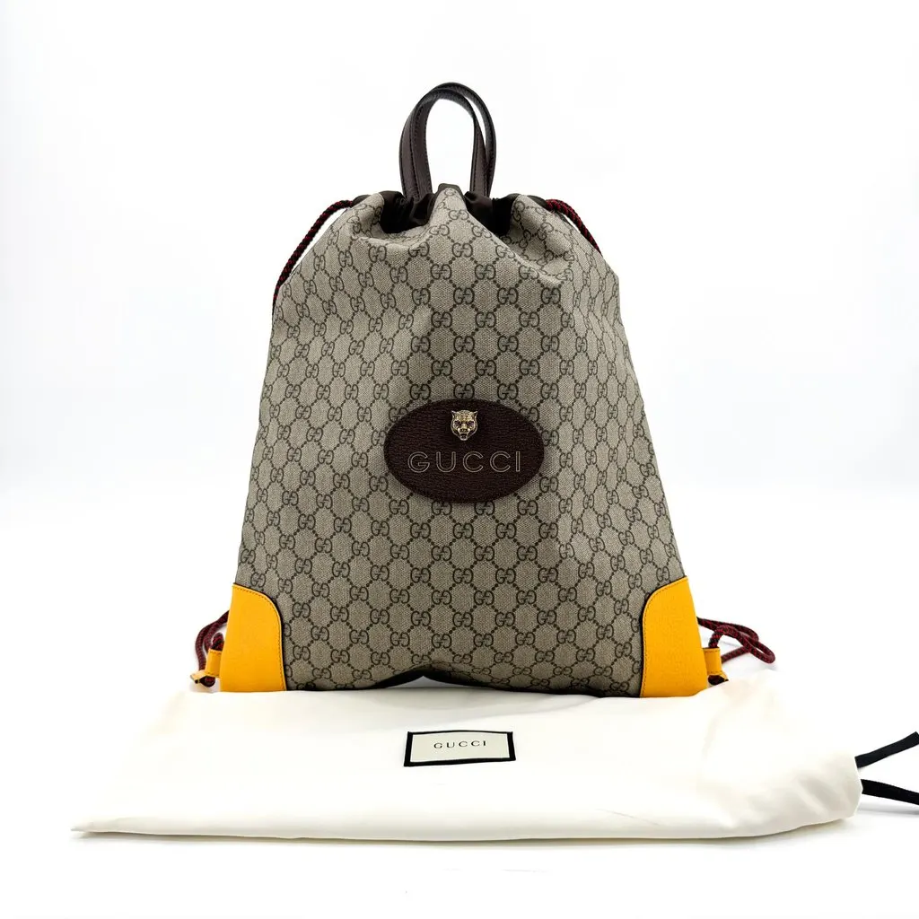 Gucci Neo Vintage GG Supreme Drawstring Backpack Beige Canvas Very good - Back View