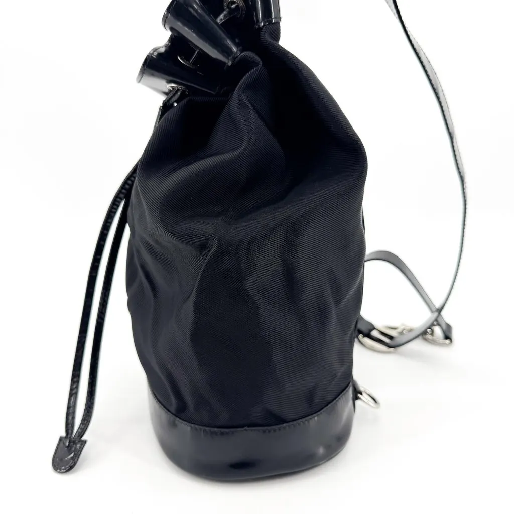 Gucci Bamboo Nylon Mini Backpack Black Black Polyamide Good - Model View
