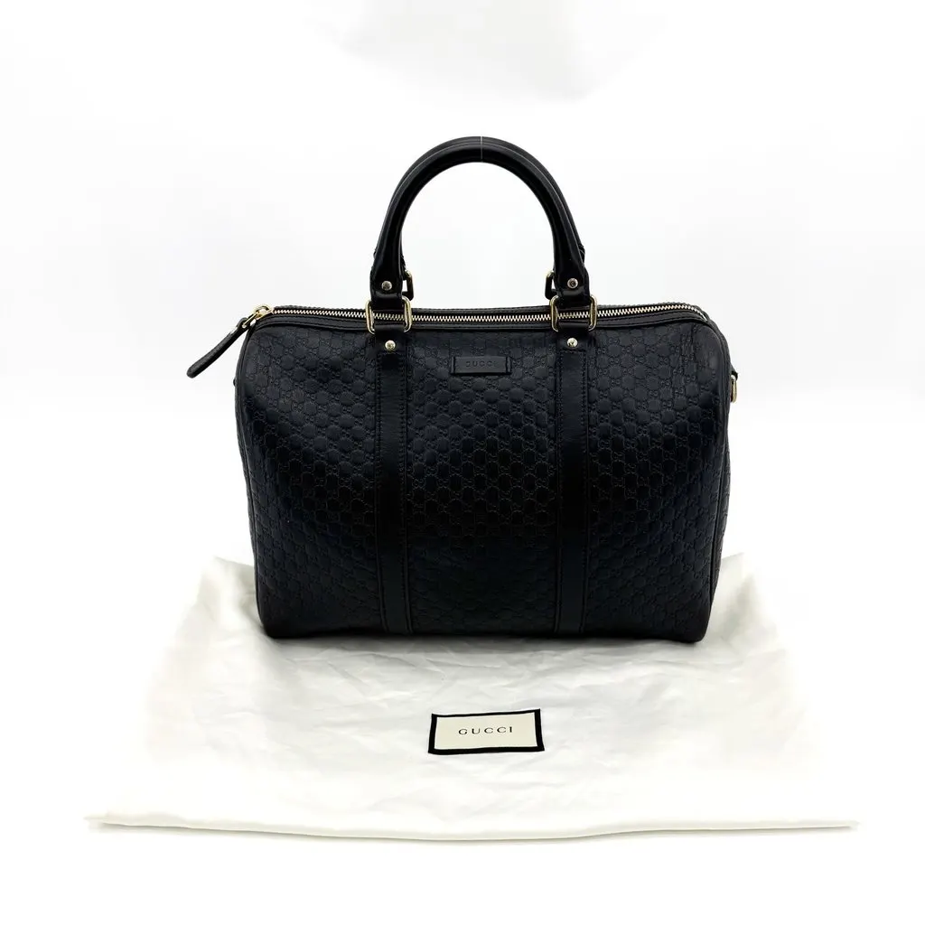 Gucci Microguccissima Medium Boston Bag Black Black Leather Very good - Back View