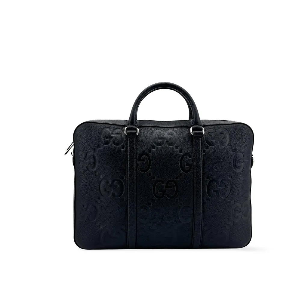 Gucci Jumbo GG Leather Briefcase Black Black Leather Very good - Front View