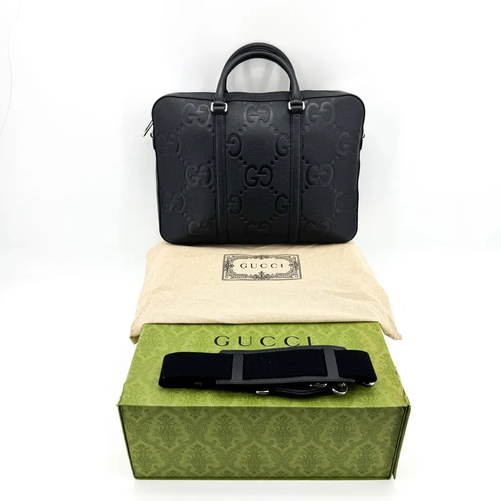 Gucci Jumbo GG Leather Briefcase Black Black Leather Very good - Back View