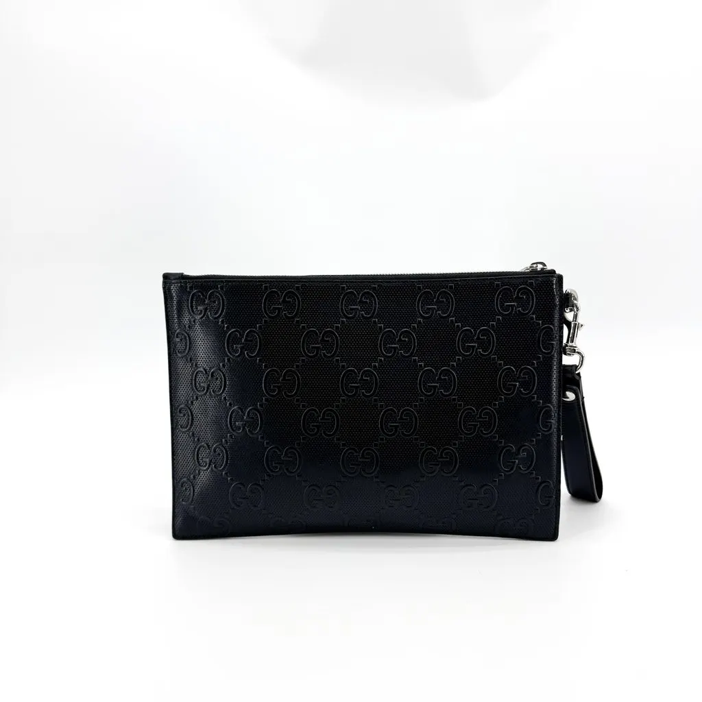 Gucci GG Embossed Pouch Black Black Leather Good - Inside View