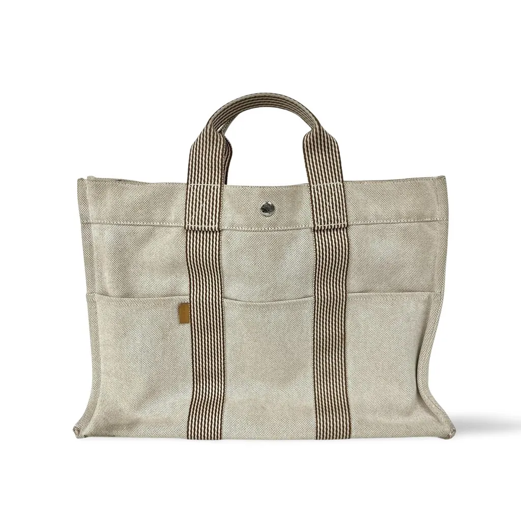 Hermès Fourre Tout Tote MM Beige Brown Beige Canvas Fair - Front View