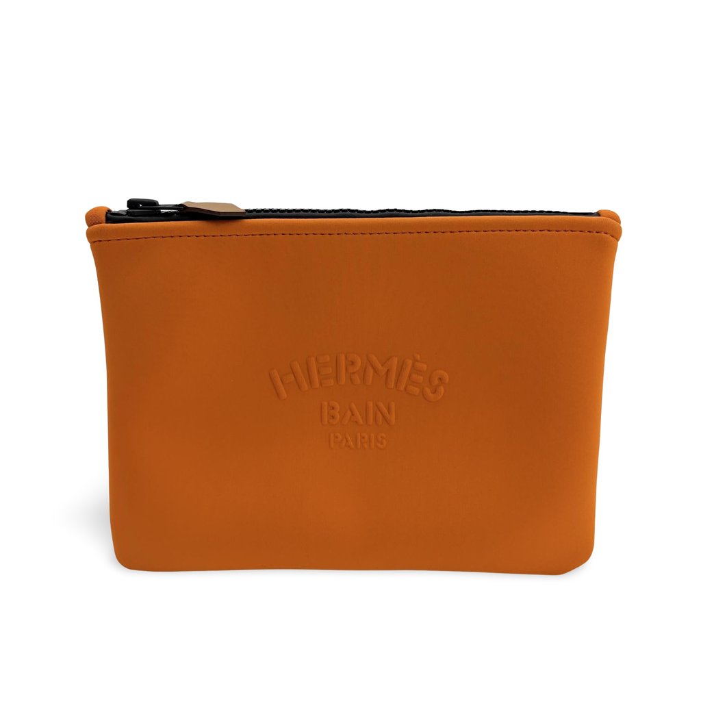 Hermès Neobain Flat Pouch MM Orange Orange Medium Rubber