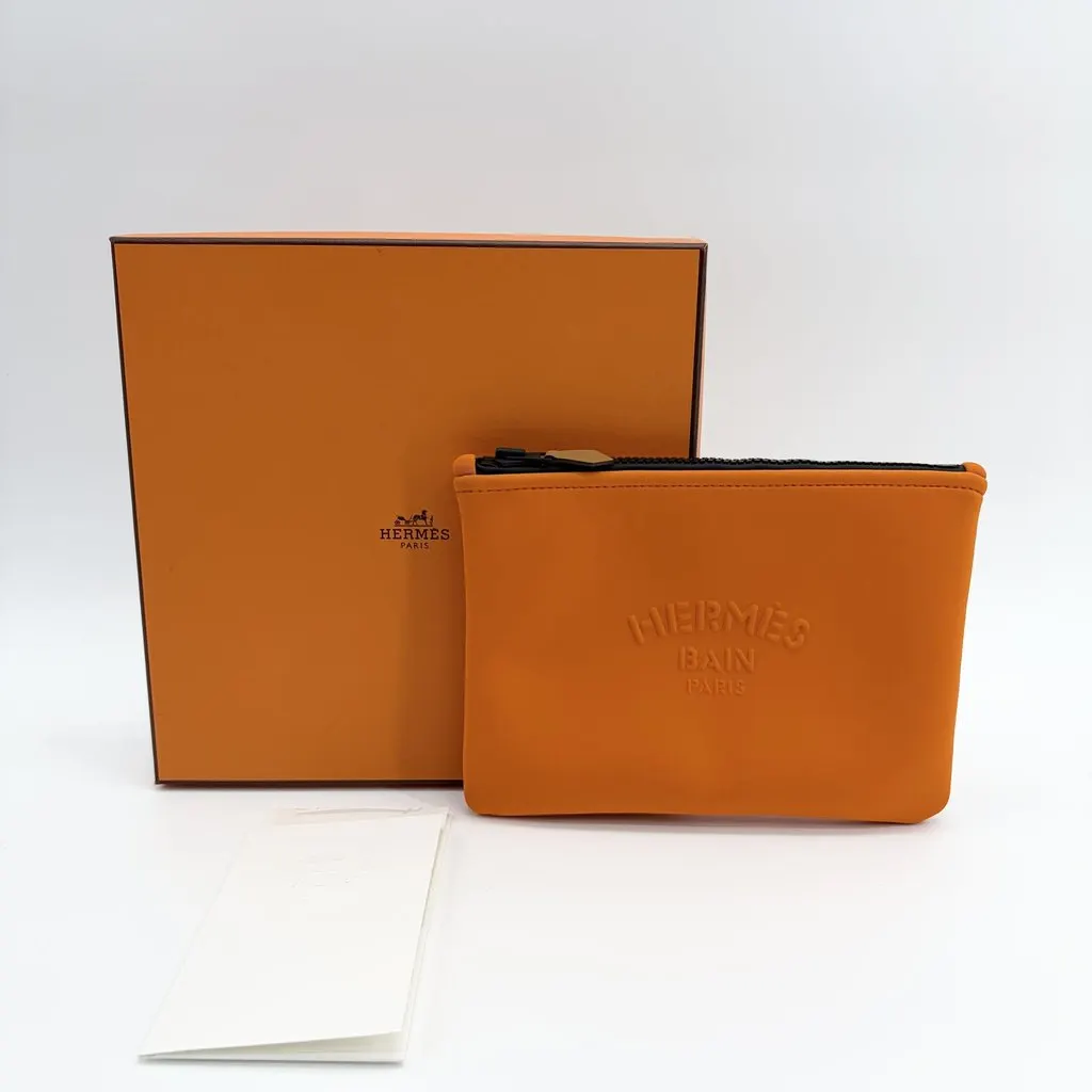 Hermès Neobain Flat Pouch MM Orange Orange Rubber Very good - Back View