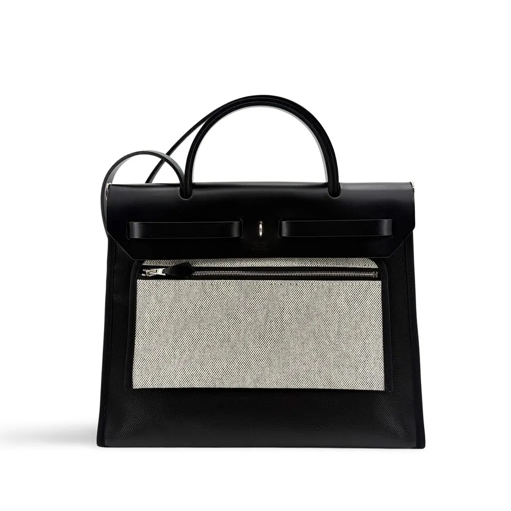 Hermès Herbag Zip 31 Black Ecru Silver Hardware Beige Canvas Very good - Back View