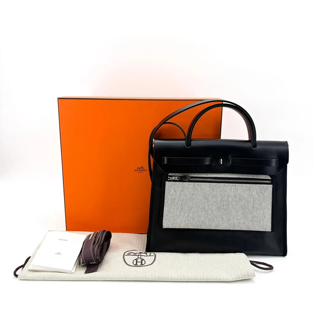 Hermès Herbag Zip 31 Black Ecru Silver Hardware Beige Canvas Very good - Inside View