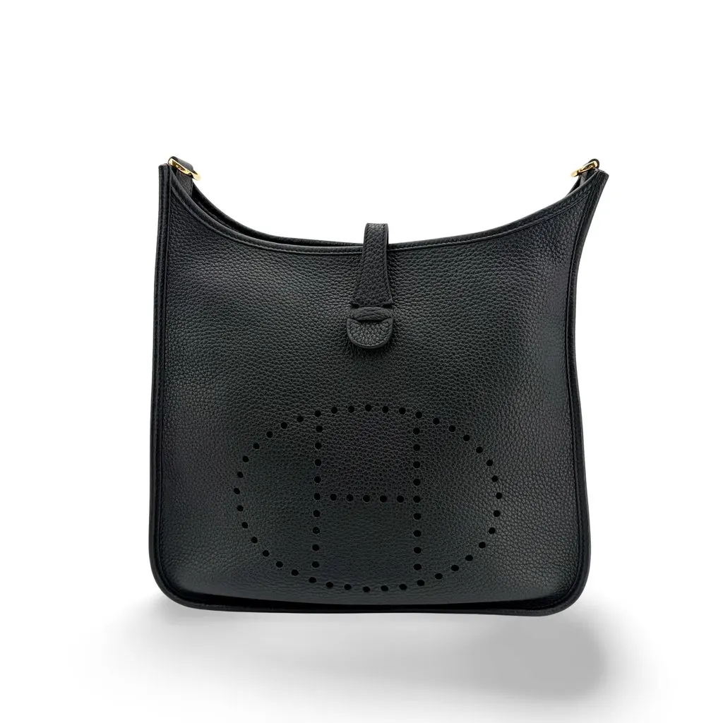 Hermès Evelyn 29 PM Black Gold Hardware Black Leather Very good - Front View
