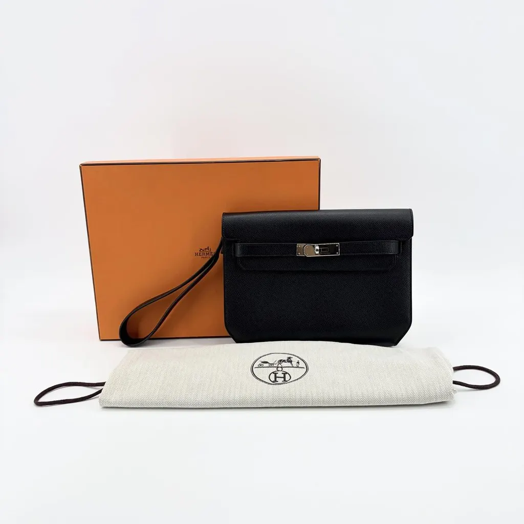 Hermès Kelly Depeche 25 Pouch Black Silver Hardware Black Leather Very good - Back View