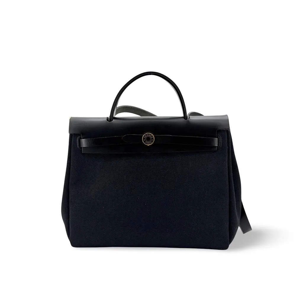 Hermès Herbag 31 Black Gold Hardware Black Canvas Very good - Front View