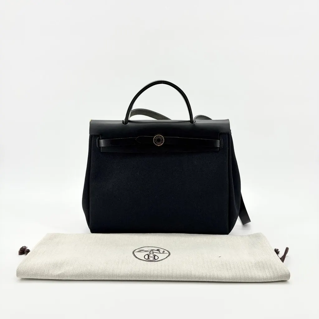 Hermès Herbag 31 Black Gold Hardware Black Canvas Very good - Back View