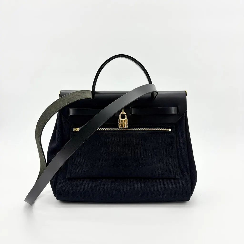 Hermès Herbag 31 Black Gold Hardware Black Canvas Very good - Inside View