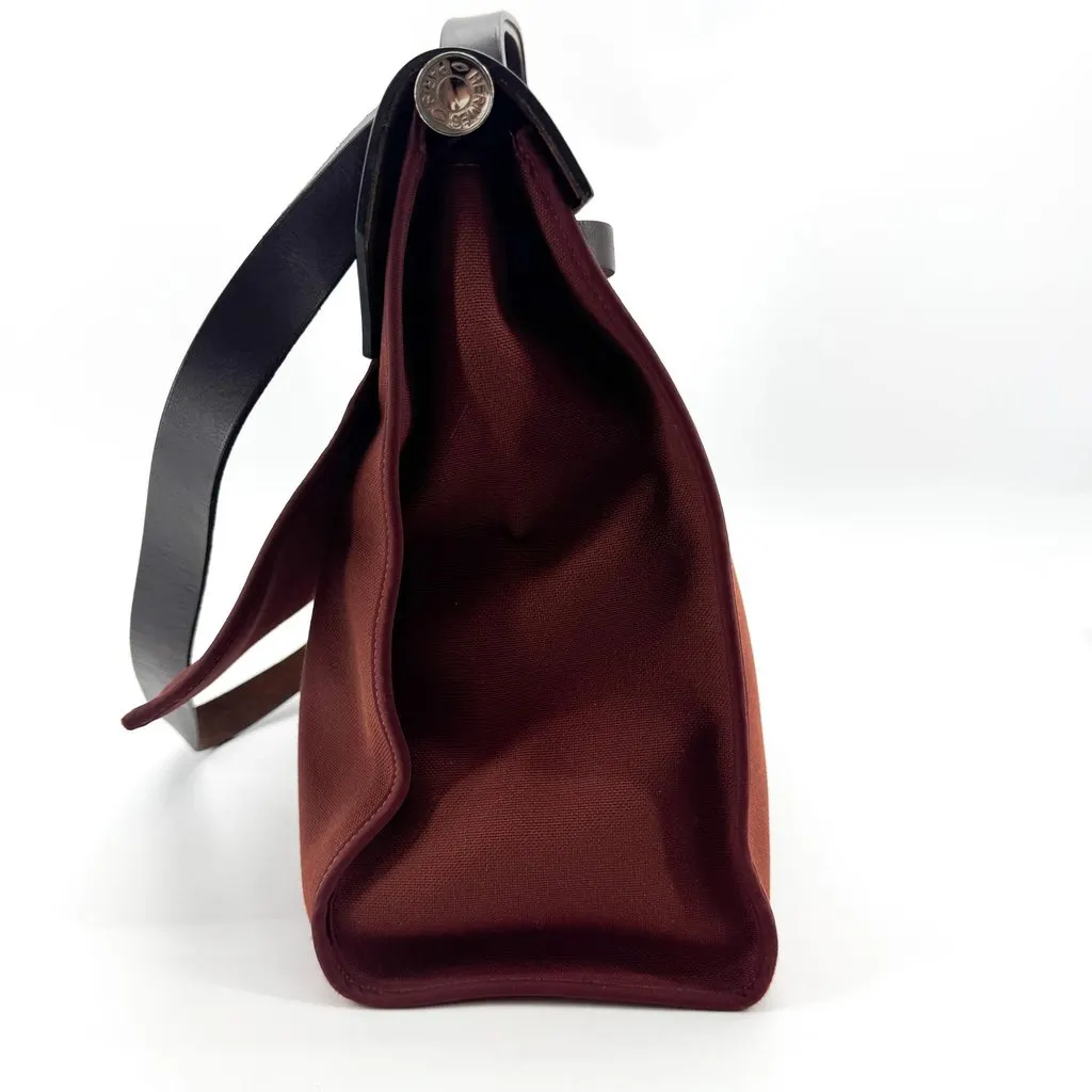Hermès Herbag 31 PM Burgundy Brown Silver Hardware Brown Canvas Good - Box View